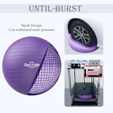 Великий фітнес-м'яч для гімнастики з захистом від розриву, 58-65 см, фіолетовий