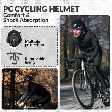 Велошолом ROCKBROS з LED-підсвіткою, MTB, для чоловіків і жінок, USB зарядка, акумулятор 1800 мАг, дихаючий, розмір 58-60 см, чорний-фіолетовий