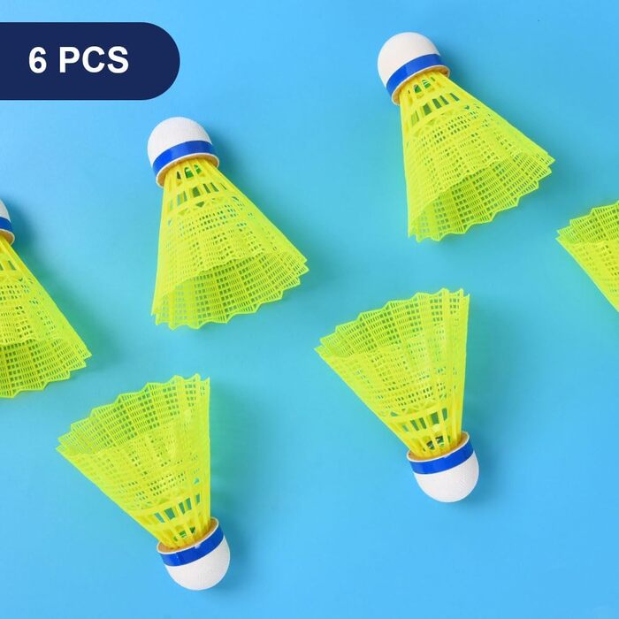 Флінтронік Бадмінтонні м'ячі, 6 шт. Нейлонові м'ячі для бадмінтону, висока стабільність та довговічність, професійні м'ячі для тренувань в приміщенні та на вулиці, відпочинок, спорт, білий (6 шт., жовтий)