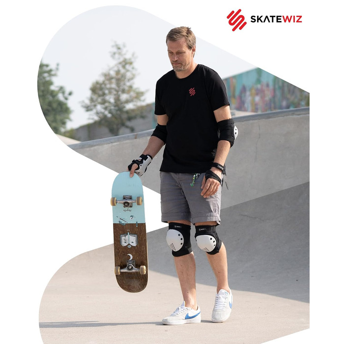 Захисний комплект SKATEWIZ SMASH для дітей (наколінники та налокітники) для роликів та скейтбордингу, розмір S, чорно-білий