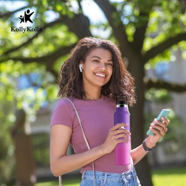 Фляга для води KollyKolla 750мл з нержавіючої сталі, ізольована, з трубочкою, без BPA, для газованої води, вакуумна термофляга, для дорослих, універсальна, для спорту, офісу, тренажерного залу, велосипеда, кемпінгу, темно-синій колір