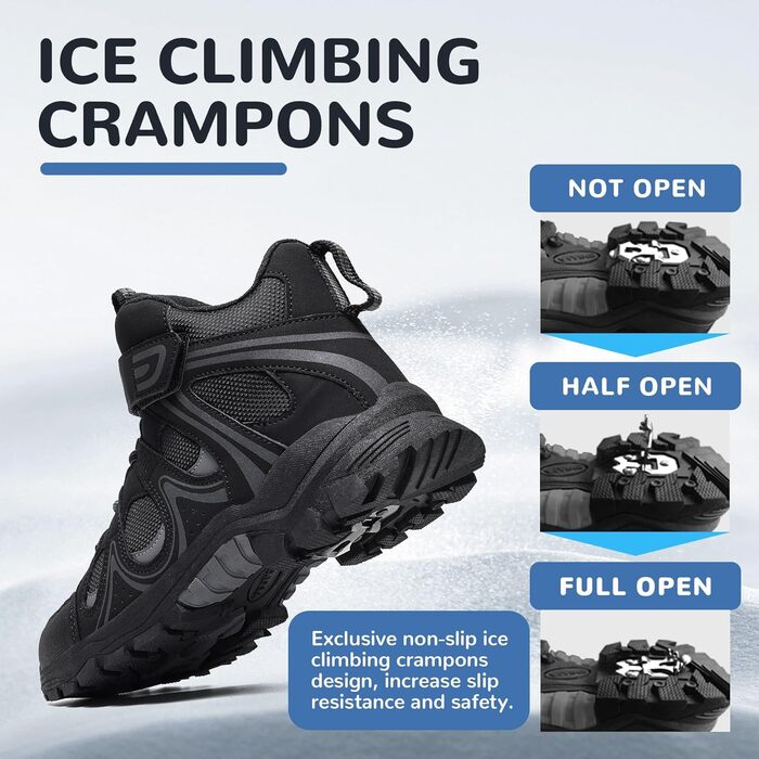 Дитячі зимові черевики ASHION для хлопчиків та дівчаток, утеплені, трекінгові, чорні, 39 EU