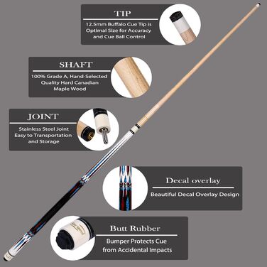 Професійний більярдний кий 58' 2-частинний з кейсом з твердого дерева (канадський клен) 19/20oz Pool Stick Set (20 oz, CGB-100)