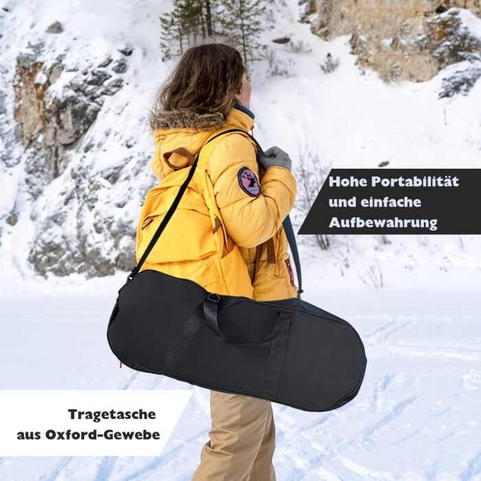 Снігоступи GYMAX 53/63/76 см з алюмінію, розмір 35-45, з підйомником, 2 палиці та сумка, комплект снігоступів для чоловіків та жінок (63 см, сріблястий сплав)