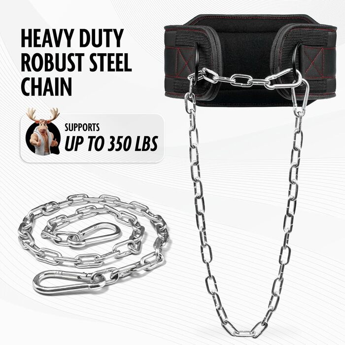 Пояс для важкої атлетики DMoose Dip-Gürtel зі сталевою ланцюгом 36' - для підтягувань та присідань, пояс для чоловіків та жінок, з неопреновою підтримкою