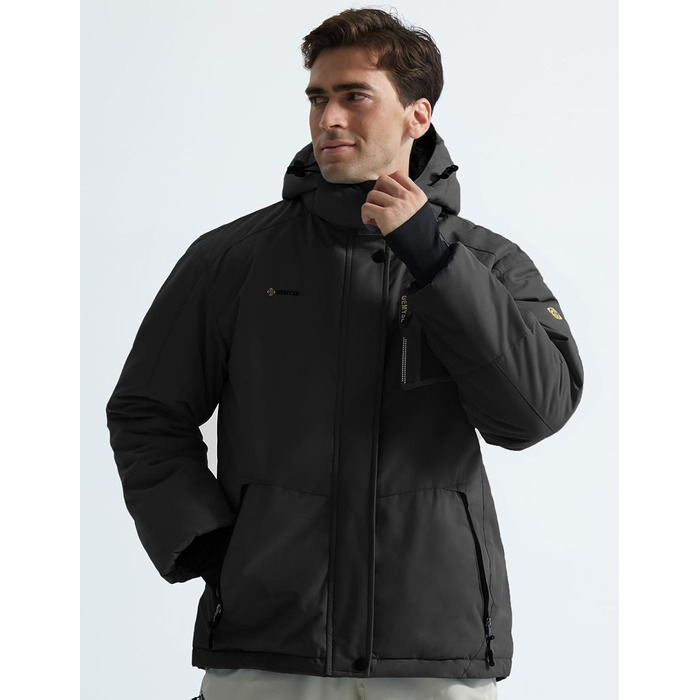 Водонепроникна лижна куртка GEMYSE для чоловіків, вітронепроникна з флісовою підкладкою, зимова куртка з капюшоном (XL, сірий колір)