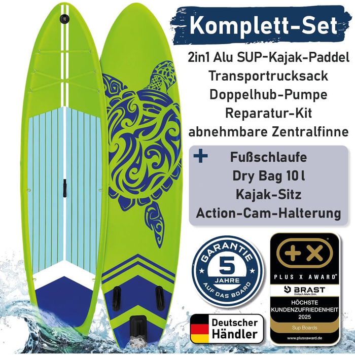 SUP дошка BRAST Turtle надувна з аксесуарами 320x81x15 см, зелена - 5 років гарантії