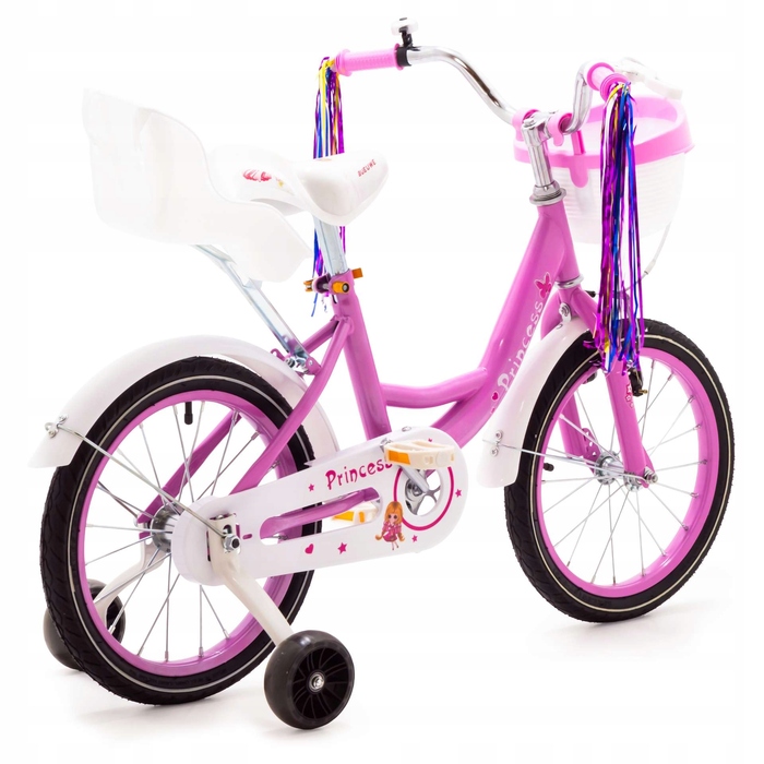 Дитячий велосипед 14 дюймів для дівчинки, рожевий, зі стрічками та сидінням