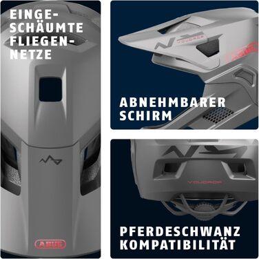 Дитячий велосипедний шолом ABUS YouDrop FF Fullface знімний підборідок, для маунтінбайку, сріблястий, розмір S (48-55 см)