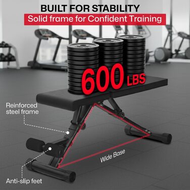 Регульована складна лава для жиму MAXSTRENGTH для вправ вдома та в залі, багатофункціональна тренажерна лава для всього тіла, чорна