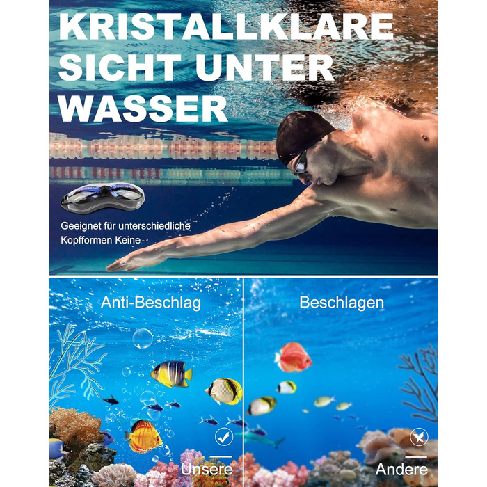 Окуляри для плавання Zerhunt для чоловіків, жінок, дітей. Антизапарні, з захистом від УФ. Окуляри для дайвінгу та водного спорту. Подарунок для чоловіків, жінок, дівчаток та хлопчиків 10+