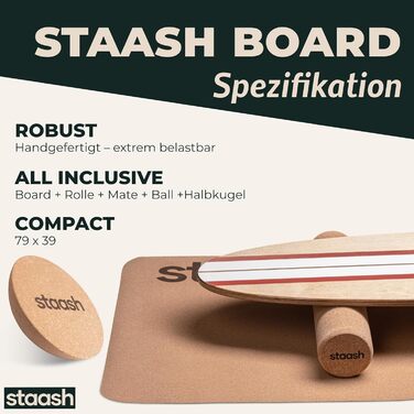 STAASH® PRO Балансборд з берези – Преміум 5-в-1 набір для балансу, фітнесу та реабілітації. Ролик + півсфера + килимок. Витримує до 150 кг, колір теракота