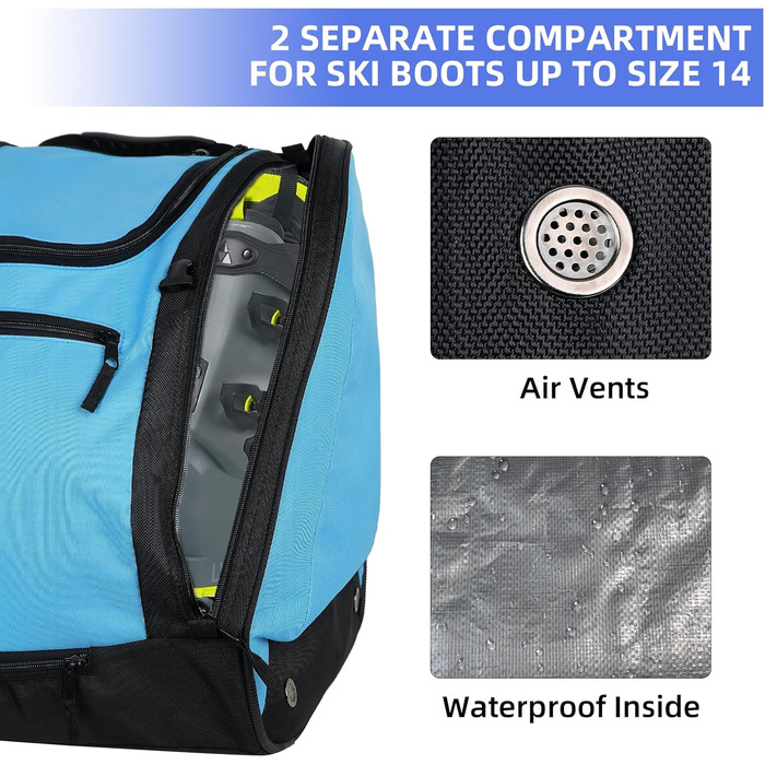Сумка для гірськолижних черевиків AUMTISC: рюкзак для гірських лиж та сноуборду, підходить для рукавичок, куртки та маски. Колір: блакитний