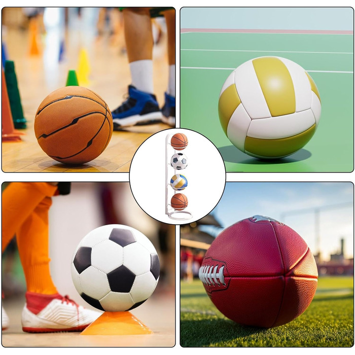 Стійка для зберігання м'ячів: баскетбол, футбол, волейбол - металева, 4 шари, біла