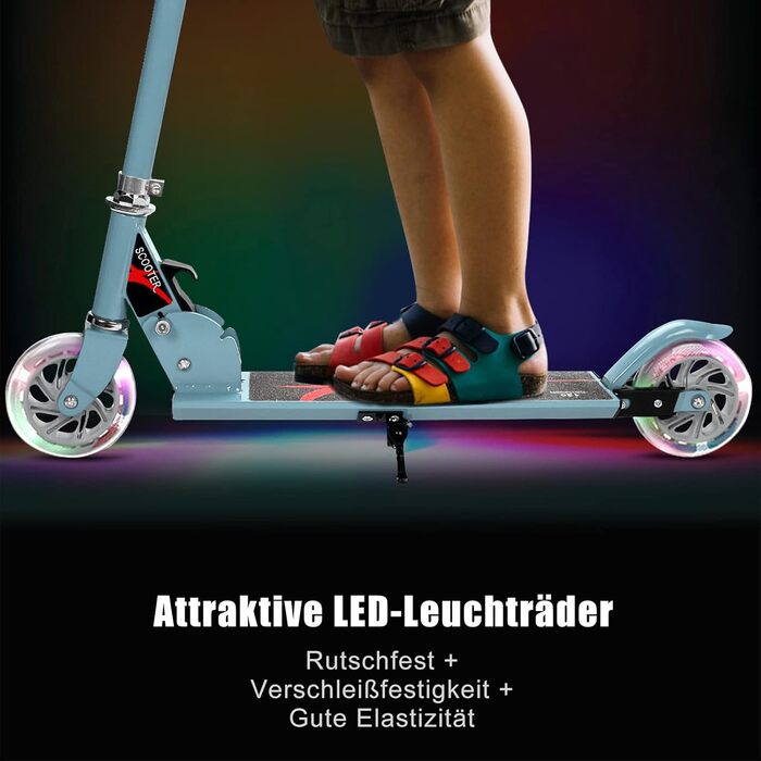Дитячий ролер COSTWAY з LED-колесами, для дітей від 4 років, до 70 кг, регульована висота, блакитний