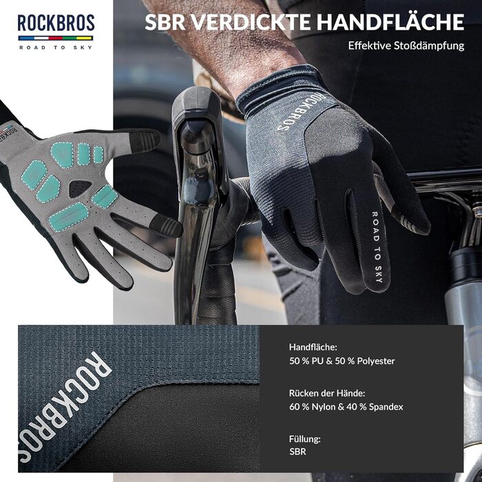 Велосипедні рукавички ROCKBROS Road to Sky: дихаючі рукавички з сенсорним екраном для MTB, шосе та циклізму, чоловічі/жіночі, зелені (M, блакитні)