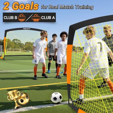 Ворота для футболу Happy Jump Pop-Up - складані для дітей та дорослих | 1 або 2 ворота: 120x90 / 152x110 / 213x152 см | З м'ячем, насосом, конусами та мішенню | Для саду та подарунка