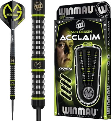 Дротики WINMAU MvG Acclaim 25 г з вольфрамовим сталевим наконечником, набір з оперенням і стрижнями для дартсу