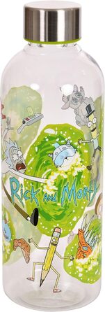 Пляшка для води Rick and Morty Elbenwald 850 мл з портальним малюнком, прозоро-зелена, пластикова, з гвинтовою кришкою, 22,5 см