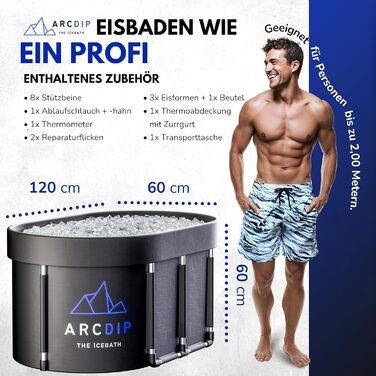 Poolomio® Eisbad Oval Premium Set: Ейсбад овальної форми, 120 x 60 x 60 см, 340 л | Преміум комплект для дому та відпочинку на природі | З алюмінієвим каркасом, ізольованим кришкою та аксесуарами | Ейсванна для холодової терапії та відновлення