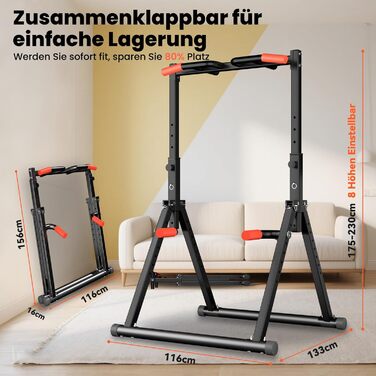Спортивний комплекс Klimmzugstange Freistehend: турнік, бруси для віджимань, розкладна штанга для підтягувань, тренажер для дому, силові тренування, фітнес-обладнання (чорний, багатофункціональний)