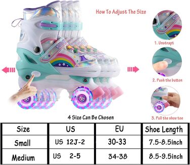Роликові ковзани Sumeber для дітей з підсвічуванням, зручні та дихаючі, Quad Skates для дівчаток (Rouge, M(35-38))