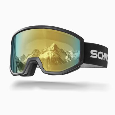 Лижна маска SCHNORR Luchs з дзеркальним покриттям Full REVO, Anti-Fog та UV400 захистом для гірських лиж та сноуборду (Чорна, Золото)