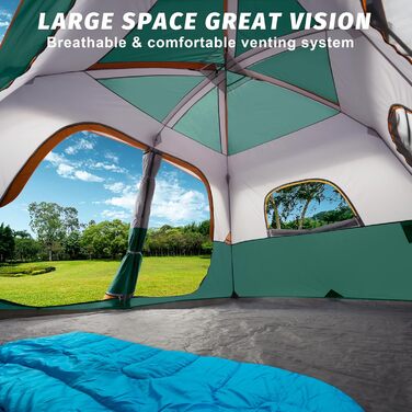 Намет кемпінговий 4-8 осіб Campingzelt водонепроникний, з тентом, зелений 360x270x200 см для кемпінгу, туризму та трекінгу