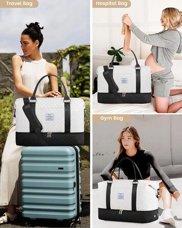 Спортивна сумка LOVEVOOK для жінок з відділенням для взуття, ручна поклажа, дорожня сумка, сумка для вихідних, містка для спортзалу, пляжу, подорожей, пологів (L-2шт, Бежевий, Чорний)