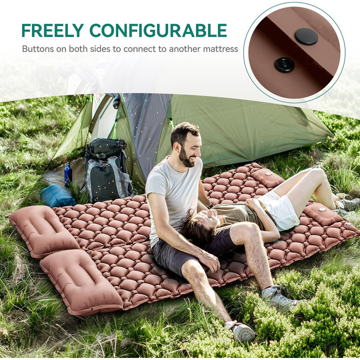 Надувний килимок для кемпінгу YITAHOME з самонадуванням, ультралегкий, з вбудованим насосом та подушкою. Ідеально для відпочинку на природі, подорожей, кемпінгу та піших прогулянок (пустельний жовтий)