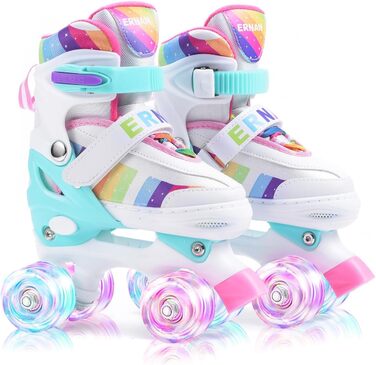 Роликові ковзани для дівчаток ERNAN, регульовані, LED, для підлітків та початківців. 4 розміри, рожевий колір