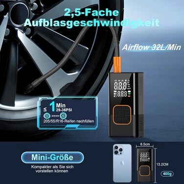 Міні електричний насос 6000mAh, портативний компресор 150PSI з LED, для велосипеда, авто, мотоцикла, м'ячів, універсальні насадки