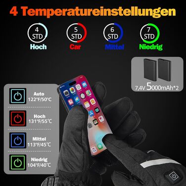 Гріючі рукавички для чоловіків та жінок, з акумулятором 5000mAh*2, 7.4V, 4 режими нагріву, водонепроникні, для зимових видів спорту та катання на лижах