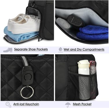 Спортивна сумка Lubardy для жінок, 40л: велика дорожня сумка, weekender, для плавання, тренувань, з відділенням для взуття, для фітнесу, подорожей, йоги, танців (чорна)
