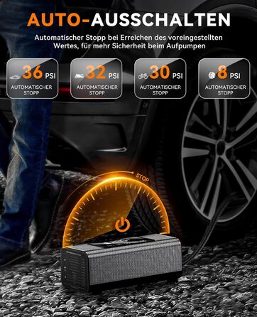 Електричний компресор SUNPOW 150PSI, портативний насос з акумулятором, металевий двоциліндровий, LCD-дисплей, для авто, велосипедів, пікапів і SUV