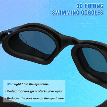 Окуляри для плавання Schwibrille HD, антизапітніючі, UV-захист, герметичні, зручні - для дорослих, басейн/відкрита вода, чорні