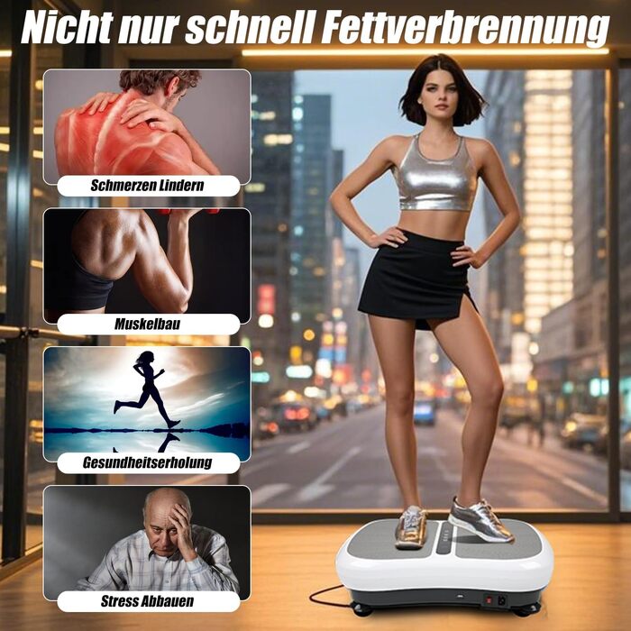 Вібраційна платформа для фітнесу: тренування вдома, 99 рівнів інтенсивності, 5 програм, Bluetooth, масаж, розвиток м'язів, EU-03W