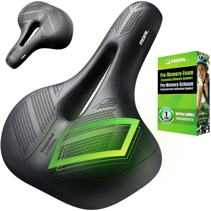 RBRL Велосипедне сідло – Комфортне широке сідло з Memory Foam та подвійною амортизацією, водонепроникне, для MTB, BMX, шосе, комфортне та ергономічне міське сідло