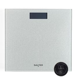 Salter 9037 срібляста гліттерна електронна вага для ванної, скляна платформа, цифрова вага для людей, максимальна вага 180 кг, миттєве зчитування, преміум якість