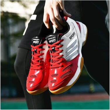 Волейбольні кросівки для чоловіків та жінок, кросівки для бадмінтону, білі залкові кросівки для спорту, дитячі волейбольні тренувальні кросівки, амортизація, антиковзаюча підошва, біло-червоні (42 EU, широка ширина)