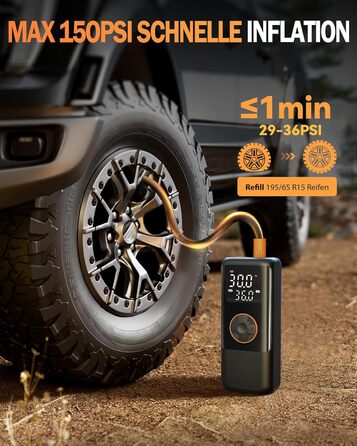 Електричний акумуляторний компресор 150 PSI для авто і велосипедів, портативний міні насос з манометром і подвійним LED-дисплеєм, 12V для шин, мотоциклів, м'ячів