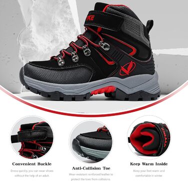 Зимові черевики для хлопчиків ASHION, утеплені, для походів та трекінгу, розмір 33 EU, чорно-червоні