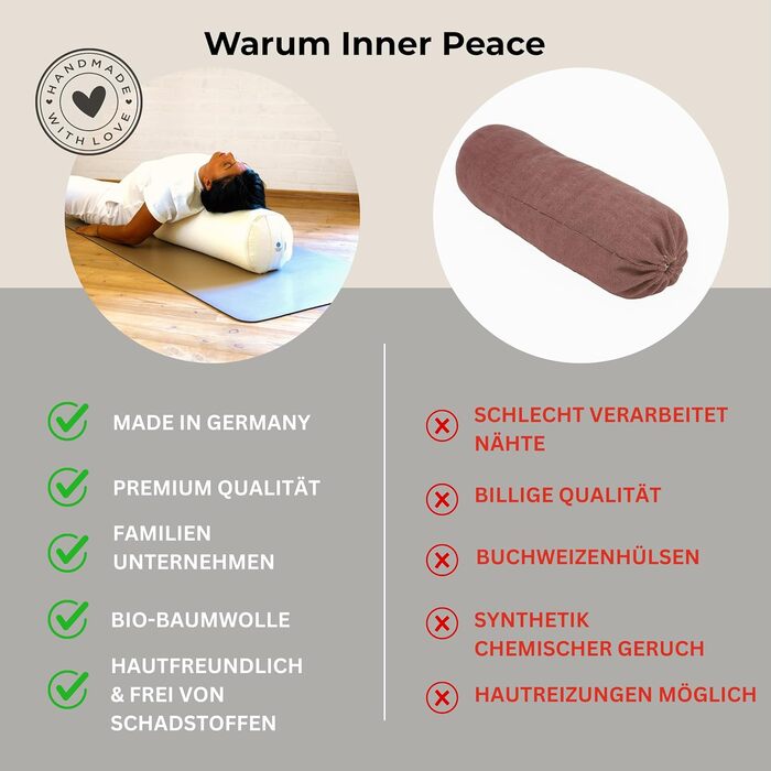 Йога-бостер для розслаблення | Великий, з органічною дрібнозернистою начинкою, Made in Germany | Зручний, з бавовняним чохлом, для йоги та медитації