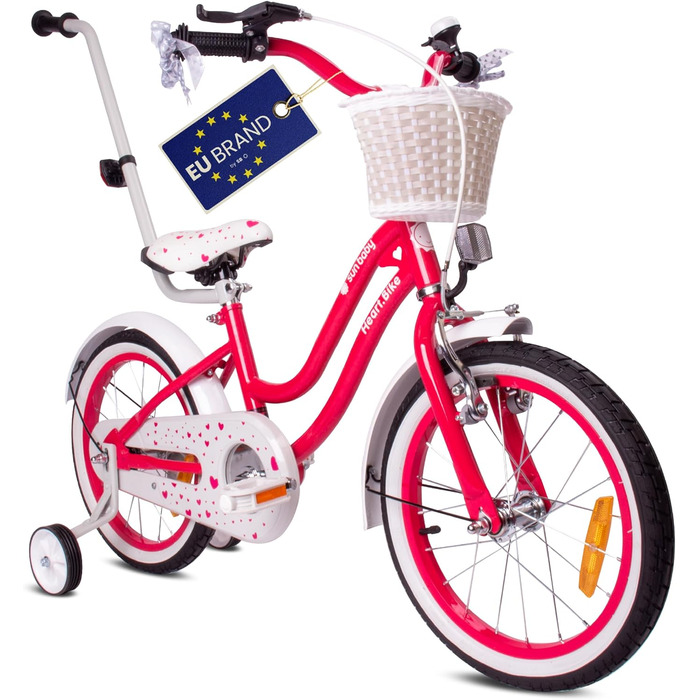 Дитяче велосипед Sun Baby Heart Bike 12/14/16 дюймів, знімний ручка-штовхач, для дівчаток 2-6 років (полуниця, 16 дюймів)