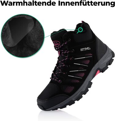 Черевики для піших прогулянок Softshell для жінок та чоловіків, зимові, утеплені, чорно-рожеві (36 EU)