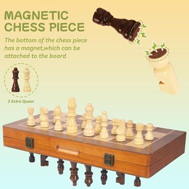 Шахи дерев'яні магнітні, 40x40 см, для дорослих та дітей, складне шахове поле, горіх та сосна, 2 в 1