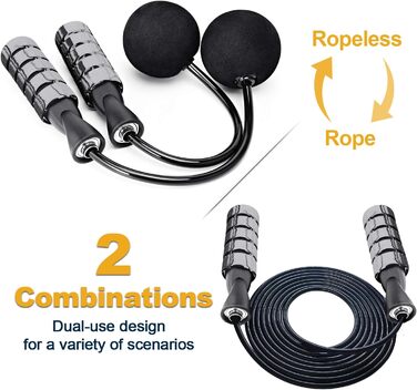 Стрибувальна скакалка Coniflor 2-в-1 для жінок, чоловіків та дітей - без перекручування, з підшипниками та зручними ручками для швидких фітнес-тренувань (Сірий)