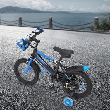 Дитяче велосипед 14 дюймів для хлопчиків та дівчаток з додатковими колесами та пляшкою для води, від 3 років, з двома гальмами, регульоване по висоті, міцний та стабільний