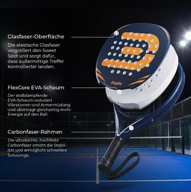 Ракетка для падел Angelite з гарантією 2 роки, 360г, карбон, скловолокно, піна Eva FlexCore - максимальний контроль