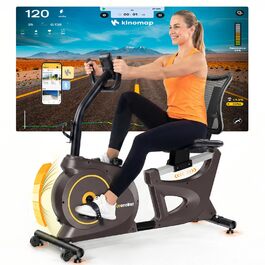 Ергометр для дому з магнітною гальмом, датчиками пульсу та LCD-дисплеєм, 15 рівнів опору, з підніжкою для спини, для людей похилого віку. Міцна конструкція, декілька налаштувань, колір горіх.